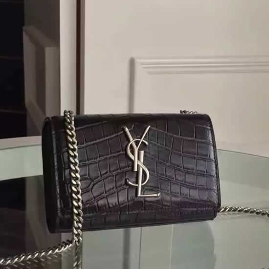 Replica Saint Laurent Small Monogram Satchel Bag In Black Crocodile Leather